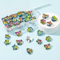 40個4スタイル電気メッキガラスペンダント  シルバーメッキのボトム  多面カット  スノーフレーク＆ハート＆バタフライ＆スター  カラフル  12~14x12~15x7~8mm  穴：1~1.5mm  10個/スタイル&nbsp;EGLA-FS0001-14A