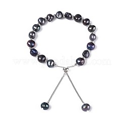 Регулируемые браслеты из натурального жемчуга с латунной цепочкой для женщин и девочек BJEW-T022-16B