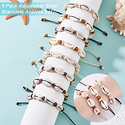 8 bracelet tressé en coquillage cauri naturel&nbsp;BJEW-GA0001-16