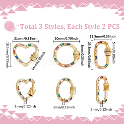 6 шт. 3 стиля латунные микро-паве кубические цирконии винтовые карабины замки-подвески&nbsp;ZIRC-UN0001-15