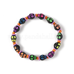 Bracelets extensibles en perles acryliques à motif de crâne d'Halloween&nbsp;BJEW-JB14347-01