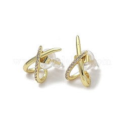 Серьги-гвоздики с крестом из прозрачного кубического циркония из латуни&nbsp;EJEW-A134-02G