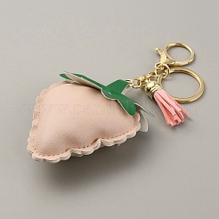 Брелок с подвеской из искусственной кожи с клубникой&nbsp;KEYC-WH0039-01A