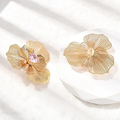 Цветок латуни микро проложить кубического циркония серьги стержня&nbsp;EJEW-F391-07G-03