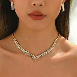 Комплекты серег и ожерелий в форме буквы V с микропаве из латуни и прозрачными кубическими цирконами для женщин&nbsp;BZ2575