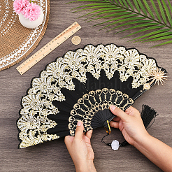 1 шт. складной веер из полиэстера и пластикового сплава&nbsp;AJEW-SP0003-75A