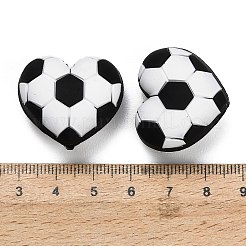 サッカーをテーマにしたシリコンビーズ  焦点ビーズ  ブラック  ハート  24.5x27.5x18mm  穴：2mm&nbsp;SIL-B081-01B