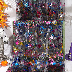 ハロウィーンのクモの幽霊の模様ポリエステルメッシュ生地  服装アクセサリー  カラフル  200x168x0.01cm&nbsp;DIY-WH0496-76
