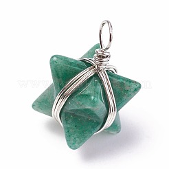 天然石グリーンアベンチュリンペンダント  真鍮パーツ  メルカバスター  プラチナ  24~27x17x17mm  穴：3.5~4mm&nbsp;G-I220-C10