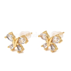 Серьги-гвоздики с бабочками из латуни с микропаве из прозрачных кубических цирконий&nbsp;EJEW-P331-07G