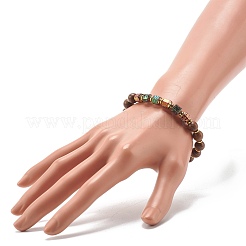 Bracelet extensible perles rondes bois naturel&nbsp;BJEW-JB07141