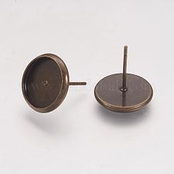 真鍮のスタッドのピアスのセッティング  アンティークブロンズ  トレイ：10mm  12x0.8mm&nbsp;X-KK-H021-1AB