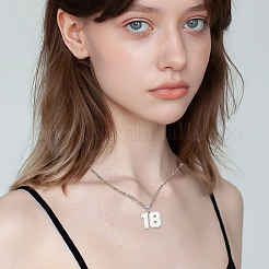 1 шт. 304 нержавеющая сталь Фигаро цепочка ожерелье с подвеской в виде цифры&nbsp;NJEW-BBC0001-28B-P