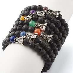 Ensemble de bracelets extensibles de perles rondes en pierre de lave naturelle et pierres mélangées&nbsp;BJEW-JB07466