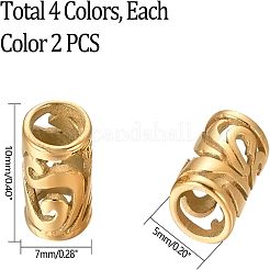 304ステンレスヨーロピアンビーズ  大穴ビーズ  コラム  ミックスカラー  10x7mm  穴：5mm  4色  2個/カラー  8個/箱。&nbsp;STAS-UN0007-32