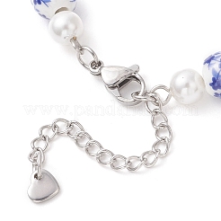 Браслеты из круглых бусин из сине-белого фарфора и окрашенной синтетической бирюзы в виде черепахи с бусинами из перламутра.&nbsp;BJEW-JB13455