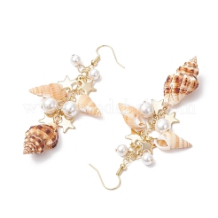 Серьги с подвесками из натуральной спиральной ракушки&nbsp;EJEW-TA00641