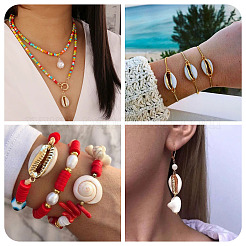 24 шт. 4 стиля гальванизированных соединителей из ракушек каури для подвесок и кулонов&nbsp;SHEL-TA0001-25