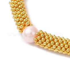 Женские браслеты-растяжки из сплава снежинок и стеклянных бусин с жемчугом BJEW-JB11803-02