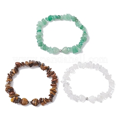 3 шт. эластичные браслеты из натурального тигрового глаза&nbsp;BJEW-JB12304