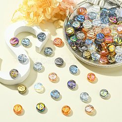100PCSガラスビーズ  頭文字付きのフラットラウンド  ミックスカラー  9.5~10x4.5mm  穴：1mm&nbsp;GLAA-CJ0002-22