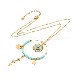 Бохо пластиковые бусины и 304 нержавеющая сталь цветок и лист подвеска ожерелье кабель цепь для женщин NJEW-A032-07G-02