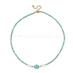 Colliers de perles rondes en turquoise synthétique et en perles de culture d'eau douce naturelles&nbsp;NJEW-JN06554-01