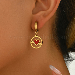 Серьги-кольца из нержавеющей стали 201 с плоским круглым отверстием в форме сердца OM1741-1