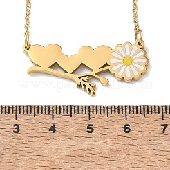 Collane da donna con catena a maglie e ciondolo a forma di margherita e cuore in acciaio inossidabile 304 smaltato bianco.&nbsp;NJEW-K309-01G