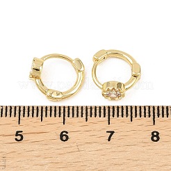 Серьги-кольца с цветочным узором из латуни с микропаве из прозрачных кубических цирконий&nbsp;EJEW-D348-16G