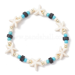 Pulseras elásticas de turquesa sintética y cuentas de roca de lava natural para hombres y mujeres&nbsp;BJEW-JB11988-04