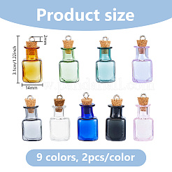 18 Stück 9 Farben Glas-Wunschflaschen-Anhänger&nbsp;GLAA-WH0039-70