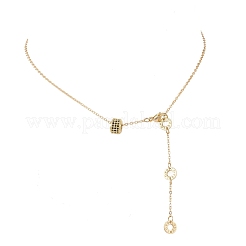 Цепочки и ожерелья с подвесками в виде колонок и дисков с подвесками из латунных кубических цирконий с микропаве из черного золота&nbsp;NJEW-JN05767