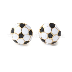 304ステンレススチールスタッドピアス  エナメル  ボールシリーズ  ゴールドカラー  サッカー  10mm&nbsp;EJEW-Q028-02A-G