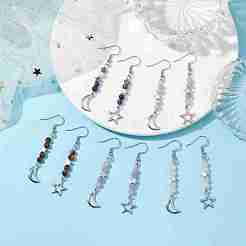 Серьга с подвеской из натуральных смешанных камней EJEW-JE05934