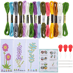 3 Beutel 3 Stile Baumwolle Kunststoff Eisen Hand Stickerei Lesezeichen Kits&nbsp;AJEW-CY0001-54