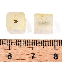 金色のグリッターパウダー入りフロストガラスビーズ  ツートン  キューブ  レモンシフォン  8x8x8mm  穴：1.5mm&nbsp;X1-DGLA-NH001-8mm-01A