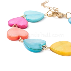 Браслет-цепочка с сердечком из натуральных ракушек&nbsp;BJEW-C015-10G