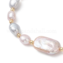 Женский эластичный браслет из натурального культивированного пресноводного жемчуга и латунных бусин&nbsp;BJEW-JB13209