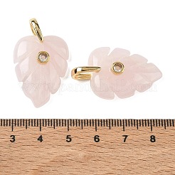 天然石ローズクォーツペンダント  葉  ゴールドカラー  33mm  ペンダント：27x20x8mm  穴：6x6.5mm&nbsp;GG-CBA105B-01M-G