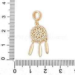 Латунные микро-паве прозрачные кубические цирконии плетеная паутина/сетка с перьями европейские подвески KK-A244-04G