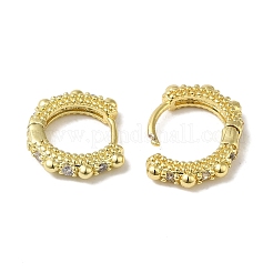 Orecchini a cerchio Huggie da donna con micro pavé di zirconi trasparenti in ottone placcato a cremagliera&nbsp;EJEW-C097-13G-03