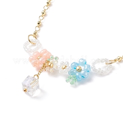 ガラスシード フラワー ペンダント ネックレス  女性のための金メッキステンレススチールジュエリー  カラフル  21.65インチ（55cm）&nbsp;NJEW-JN03934