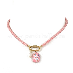 Colliers pour femmes avec pendentif en acier inoxydable 304 et perles rondelles en verre teinté&nbsp;NJEW-JN06540-01