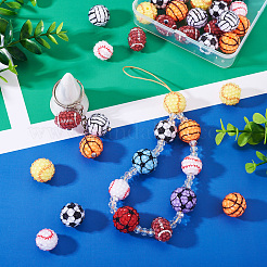 30 шт. 6 вида бусин из смоляных страз в спортивном стиле RESI-TA0003-97