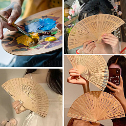 木製扇子  結婚祝い用  ラウンド  200x342x19.5mm&nbsp;AJEW-WH20001-83B