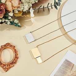 2 шт. 2 цвета из нержавеющей стали прямоугольный слайдер медальон кулон ожерелье для женщин NJEW-DR0001-11