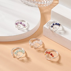 Открытое кольцо-манжета с сердцем из бисера из натуральных смешанных драгоценных камней RJEW-JR00567