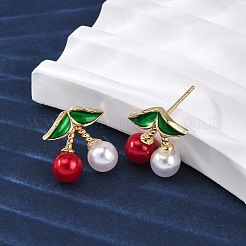 Серьги-гвоздики из вишневой латуни и АБС-пластика с жемчугом EJEW-U062-04B-01G