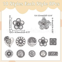 80 шт. 10 стиля пуговицы из сплава с тремя отверстиями на ножке BUTT-ME0001-05